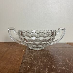 Vintage Clear‎ Glass Fostoria American Cubist Crystal Handled Trophy Bowl